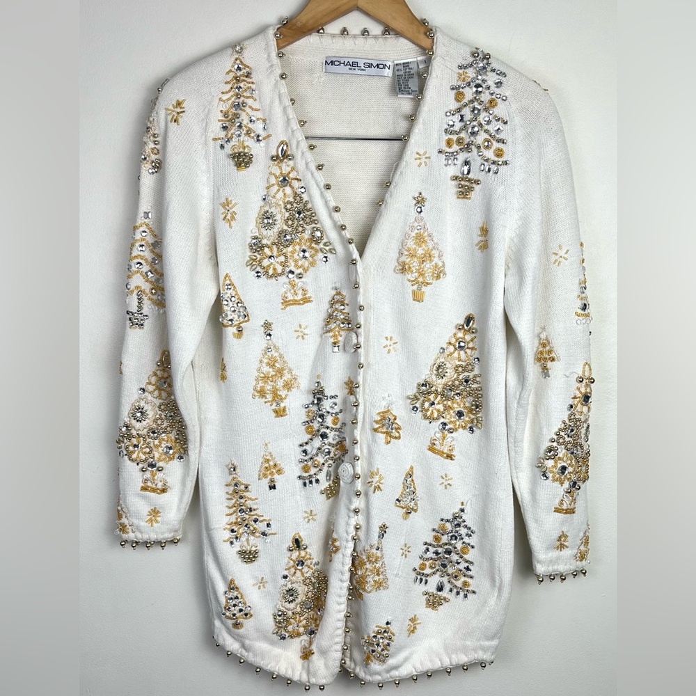 Vintage Michael Simon 1993 Beaded Embellished Holiday Cardigan